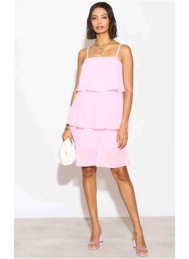 Hoxton Gal Pink Pleated Cami Mini Dress with Layered Detail – Relaxed Fit