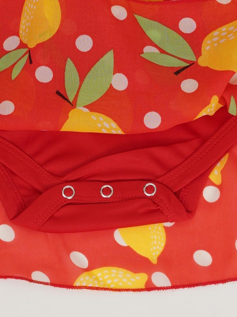 CREATIVE KIDS Baby Girl Polyester Fruit Print Cap Sleeve A-Line Knee Length Dress with Hairband & Snap Button (Red & Yellow, 18M) - Image 4