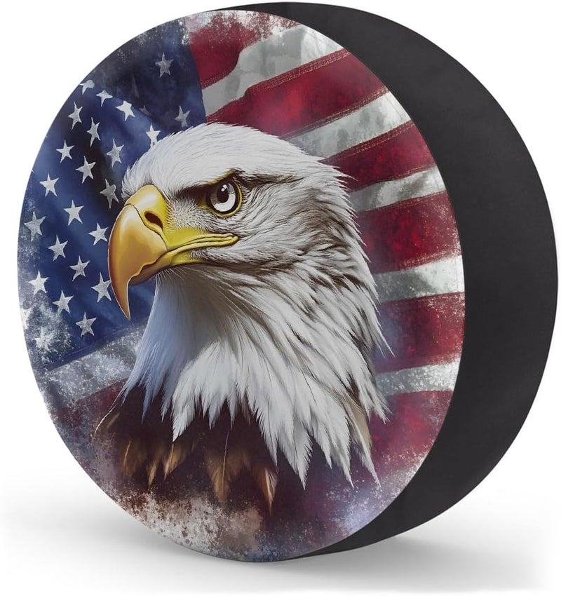 cfpolar Spare Tire Cover for RV Trailer,American Flag Eagle Waterproof Sun Leather Wheel Cover,Camper Spare Tire Covers Fit for Jeep Travel Trailer SUV Truck Accessories (14 in for Diameter 25” - 27”),F-4 - Image 2