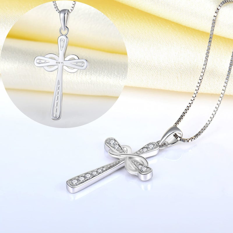 YL 925 Sterling Silver Cross Necklace for Women Halo Infinity Pendant Cubic Zirconia Jewelry for Mom - Image 5