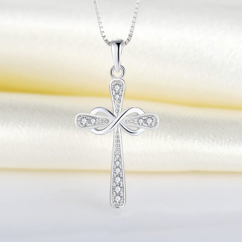YL 925 Sterling Silver Cross Necklace for Women Halo Infinity Pendant Cubic Zirconia Jewelry for Mom - Image 4
