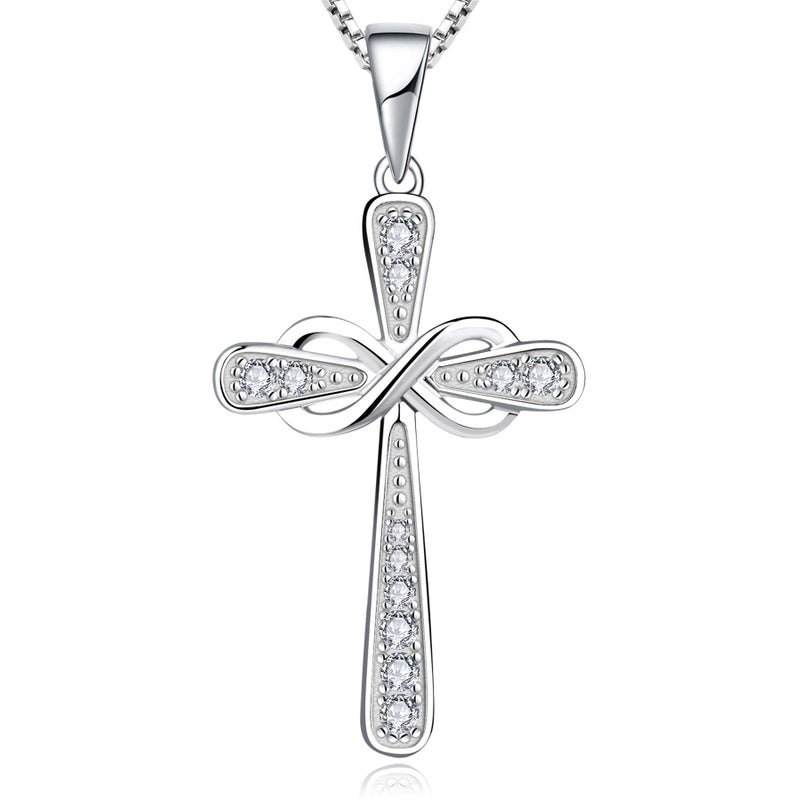 YL 925 Sterling Silver Cross Necklace for Women Halo Infinity Pendant Cubic Zirconia Jewelry for Mom - Image 1