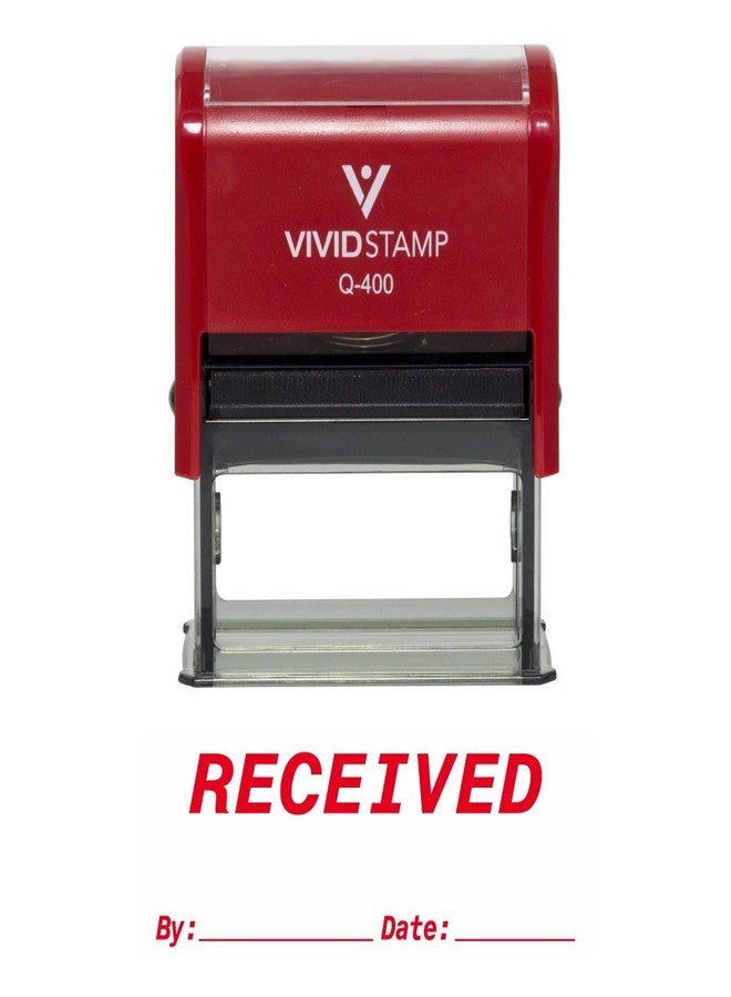 Vivid Stamp Received by Date Self Inking Rubber Stamp (Red Ink) X-Large - Image 1