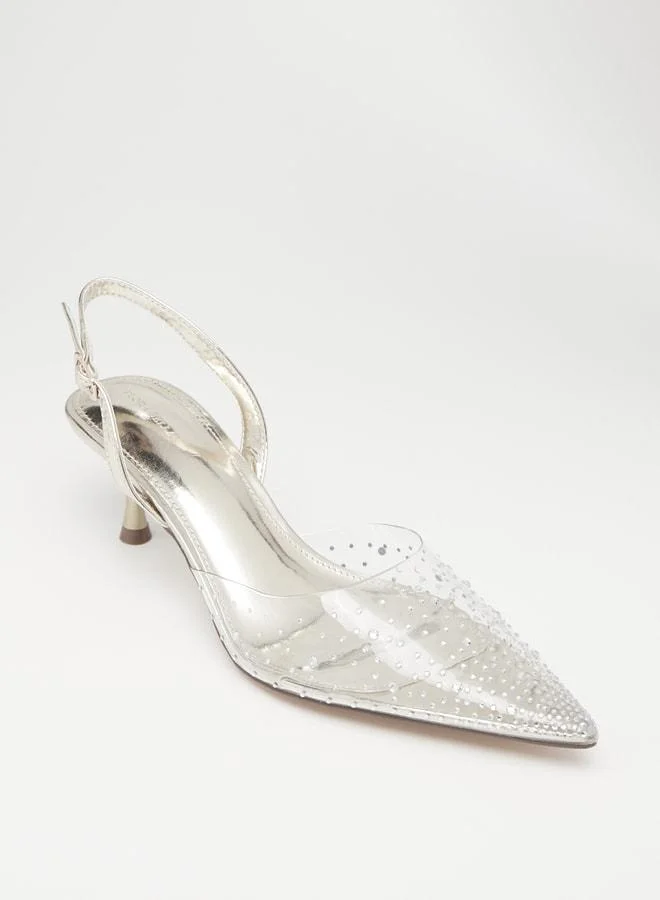 Flora Bella By Shoexpress Womens Embellished Pumps with Flared Heels and Buckle Closure