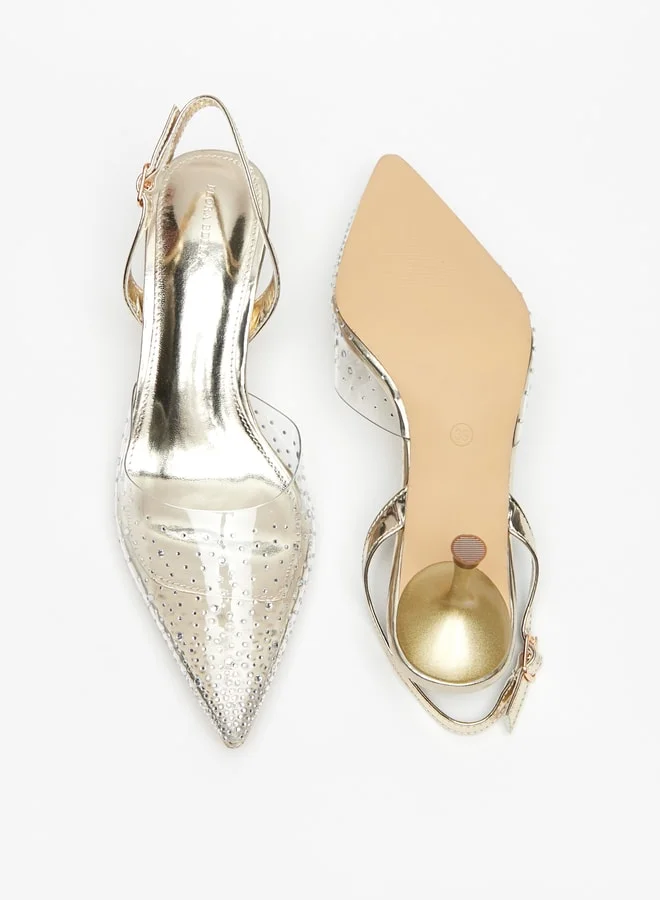 Flora Bella By Shoexpress Womens Embellished Pumps with Flared Heels and Buckle Closure