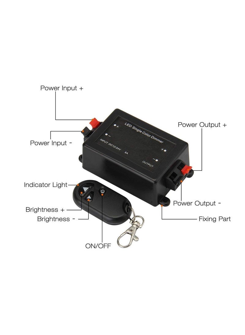DC 12-24V LED Single Color Light Strip, Wireless RF Remote Controller Dimmer, PWM digital dimming, for SMD 5050 3528 Single Color LED Strip Light Rope Lights, MR16 LED spotlight (Black) - Image 4