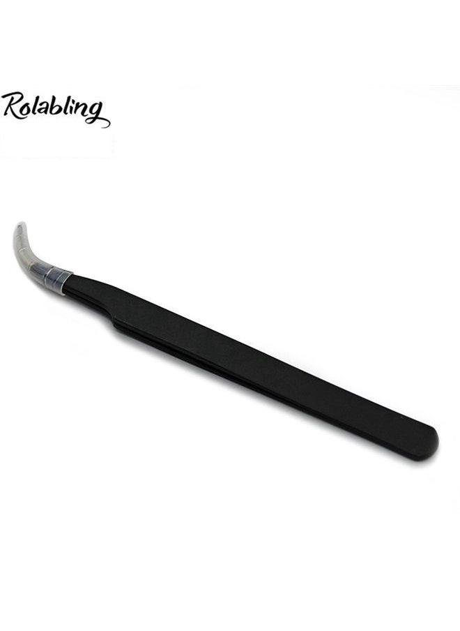 Rolabling - 2pcs Elbow & Straight Black Nail Tweezers Rhinestone Picker Manicure Nail Art Tool (Set-1) - Image 1