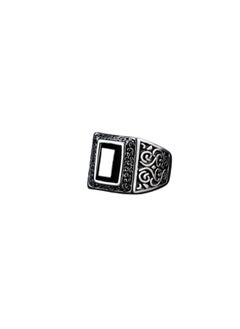 Stone Embellished Titanium Signet Ring