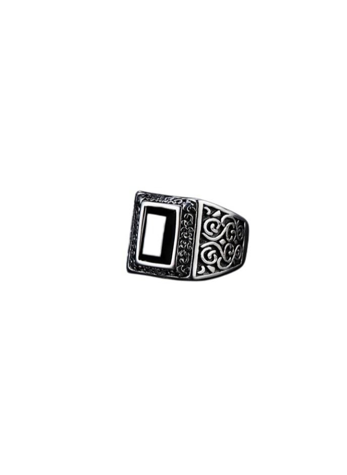 ROMAD - Stone Embellished Titanium Signet Ring - Image 1