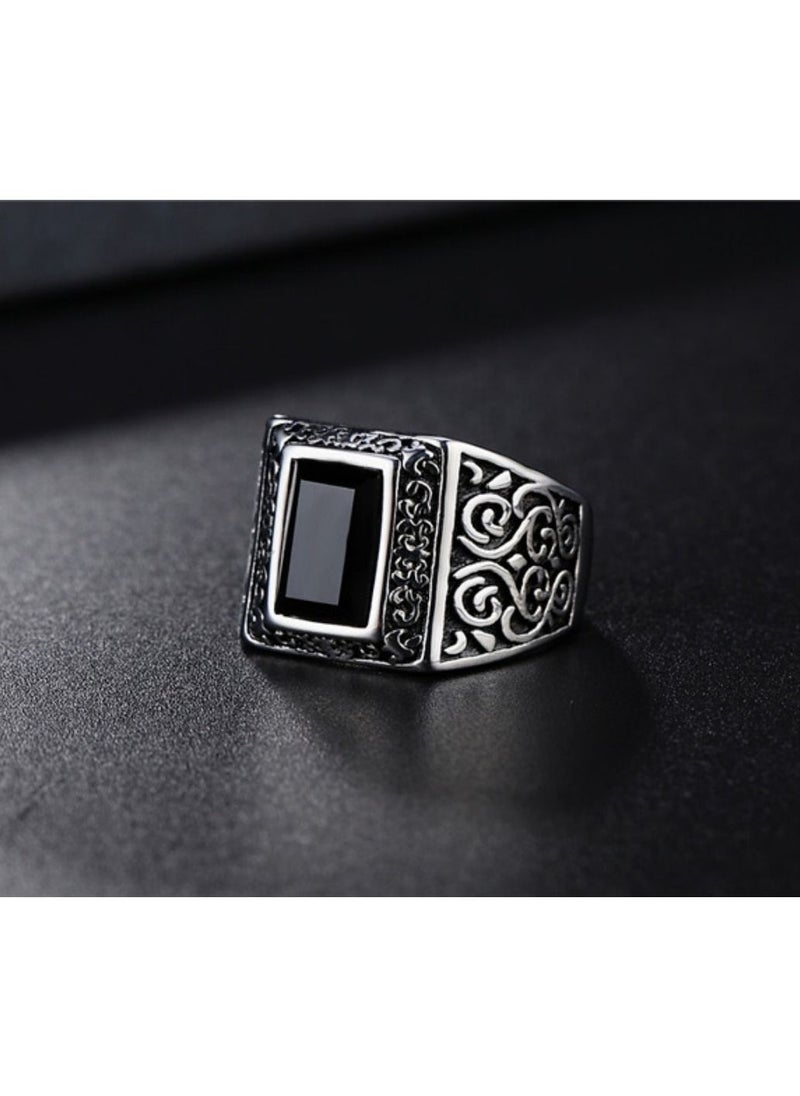 ROMAD - Stone Embellished Titanium Signet Ring - Image 1