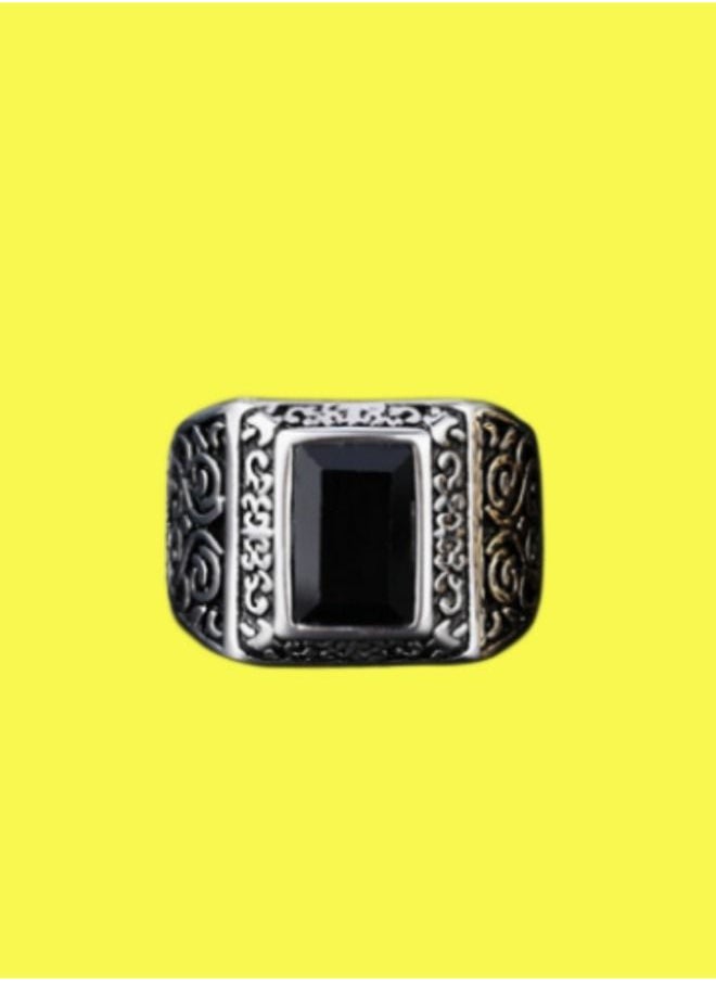ROMAD - Stone Embellished Titanium Signet Ring - Image 1