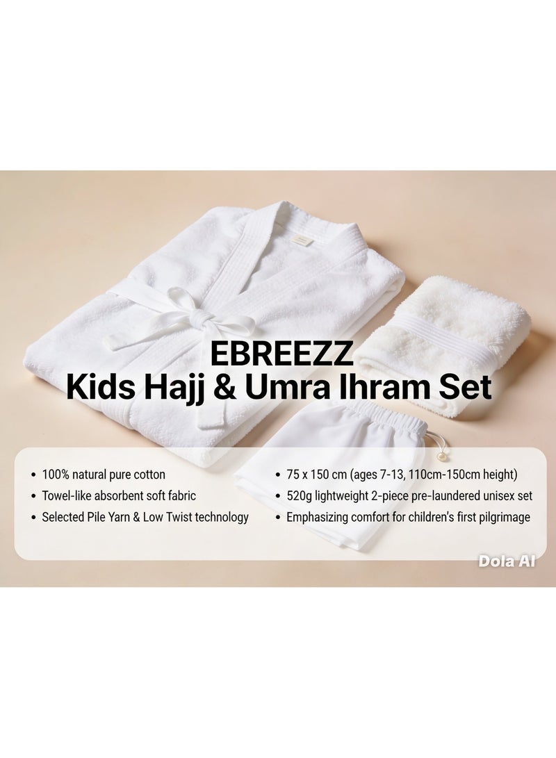 EBREEZZ Kids 100% Cotton Hajj & Umra Ihram Set (2 Pieces) -For Kids - Image 2