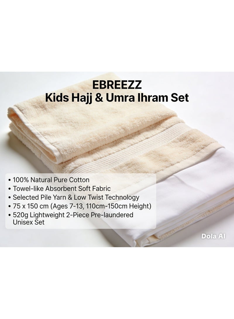 EBREEZZ Kids 100% Cotton Hajj & Umra Ihram Set (2 Pieces) -For Kids - Image 5