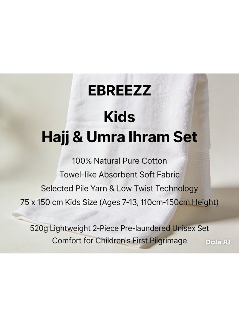 EBREEZZ Kids 100% Cotton Hajj & Umra Ihram Set (2 Pieces) -For Kids - Image 3