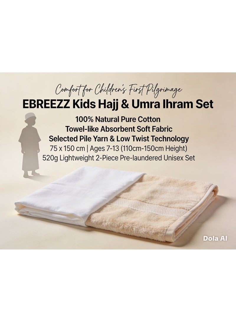 EBREEZZ Kids 100% Cotton Hajj & Umra Ihram Set (2 Pieces) -For Kids - Image 4
