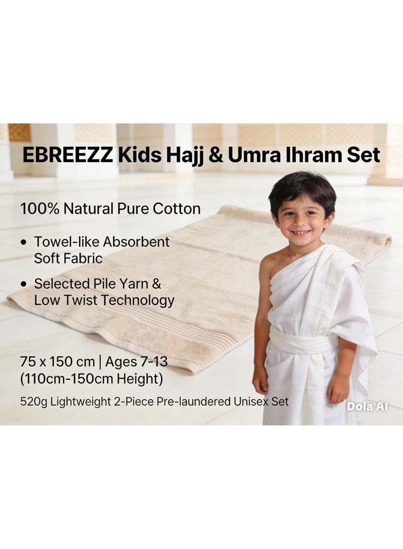 EBREEZZ Kids 100% Cotton Hajj & Umra Ihram Set (2 Pieces) -For Kids - Image 1