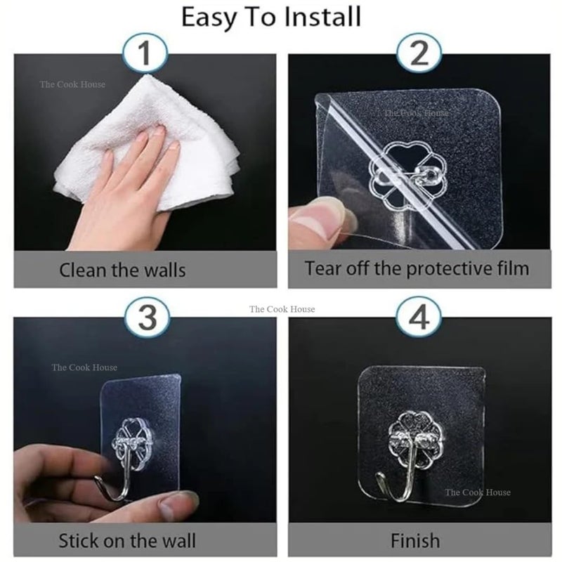 Self Adhesive Hooks Nail Free Sticky Hangers with Stainless Hooks for Hanging Transparent Waterproof Wall Hooks for Kitchen Bathroom Office Closet Door Ceiling Hooks Set of 12 - Image 3