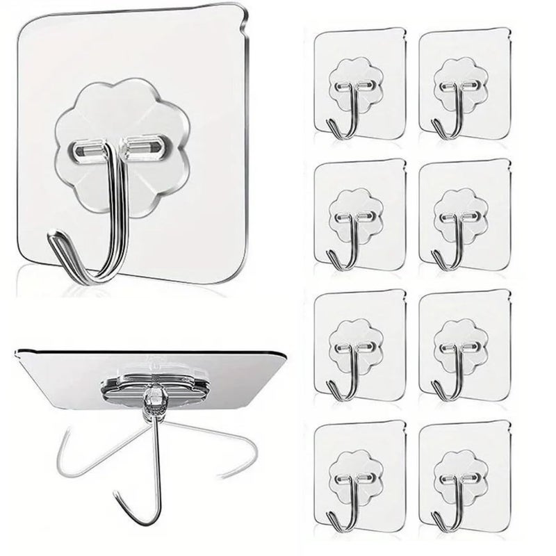 Self Adhesive Hooks Nail Free Sticky Hangers with Stainless Hooks for Hanging Transparent Waterproof Wall Hooks for Kitchen Bathroom Office Closet Door Ceiling Hooks Set of 12 - Image 1