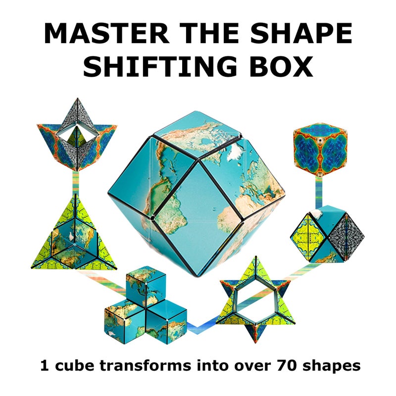 SHASHIBO Shape Shifting Box - Award-Winning  Patented Fidget Cube w/ 36 Rare Earth Magnets - Transforms Into Over 70 Shapes  Gift Box  Download Fun in Motion Toys Mobile App (Earth  4 Pack) - Image 3