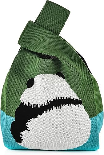 GOLD LEAF Cute Panda Themed Wrist Bag for Women – Casual Crochet Tote, Small Hobo Handbag, Wristlet Clutch Purse with Cartoon Pattern – Trendy Travel & Shopping Bag, Gift for Mom, Birthday - Image 1