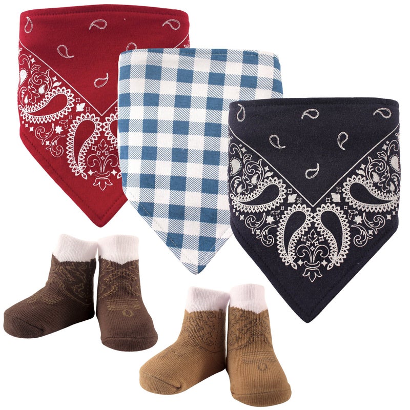 hudson baby Hudson Baby Unisex Baby Cotton Bib and Sock Set Cowboy One Size
