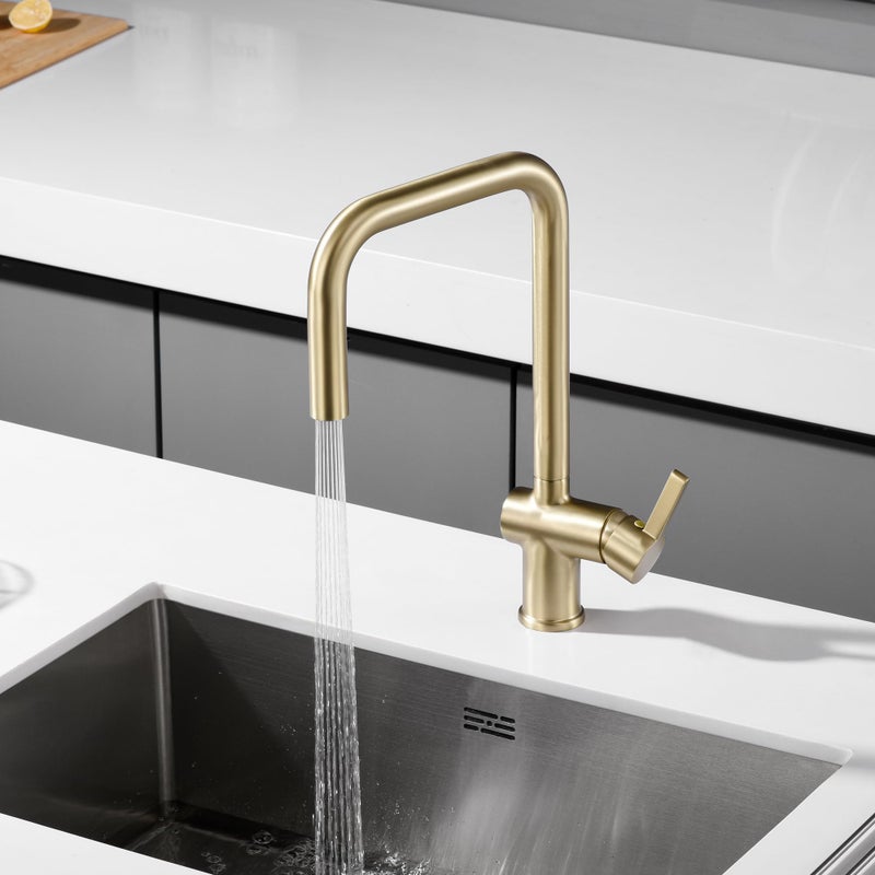 SUMERAIN Pull Out Kitchen Faucets with Dual Sprayer Mode, Single Hole Stainless Steel Modern Kitchen Sink Faucet Brushed Gold - Image 3