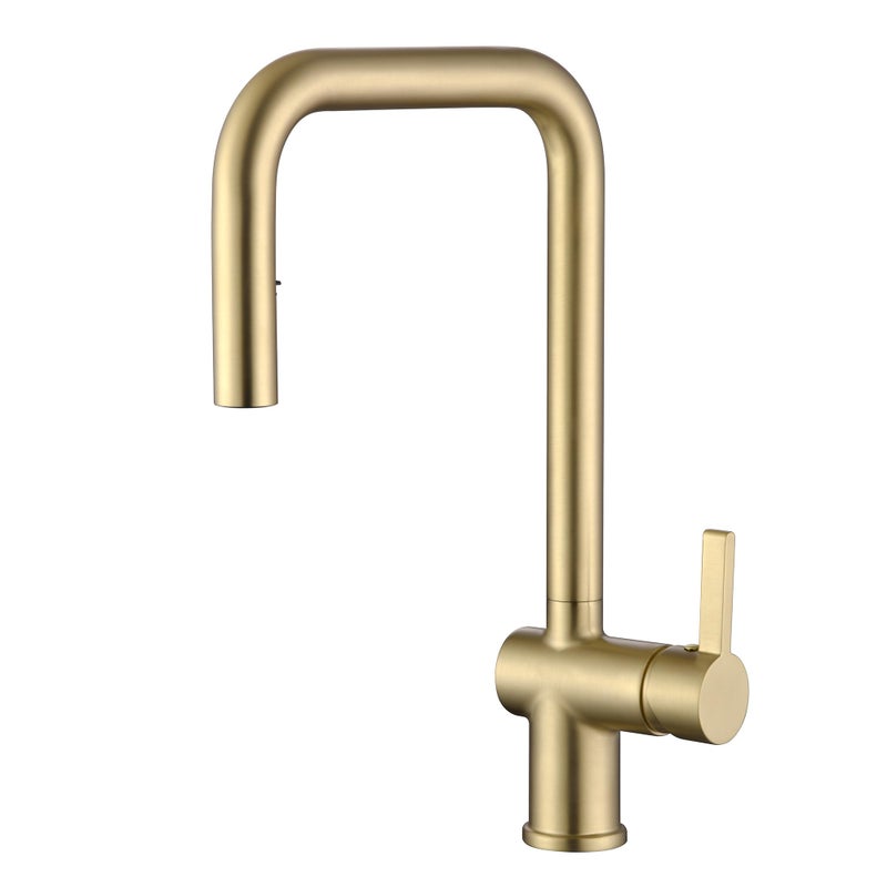 SUMERAIN Pull Out Kitchen Faucets with Dual Sprayer Mode, Single Hole Stainless Steel Modern Kitchen Sink Faucet Brushed Gold - Image 1