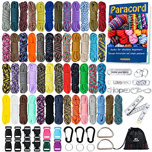 MONOBIN 50 Colors Paracord Combo Kit with Instruction - Multifunction Parachute Cord and Complete Accessories for Making Paracord Bracelets, Lanyards, Dog Collars (50Colors-A) - Image 1