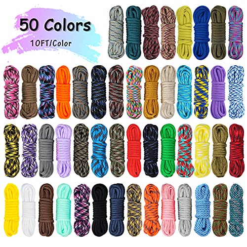 MONOBIN 50 Colors Paracord Combo Kit with Instruction - Multifunction Parachute Cord and Complete Accessories for Making Paracord Bracelets, Lanyards, Dog Collars (50Colors-A) - Image 3
