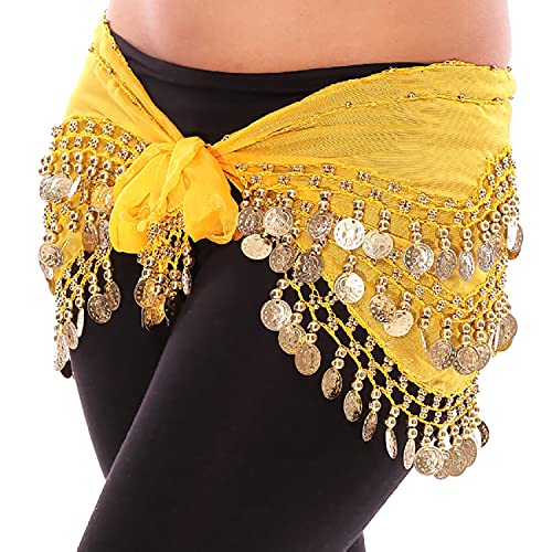 VRITRAZ Women's Chiffon Belly Dance Heart Design Chiffon Top, Harem Pants, and Hip Scarf Ringy Fancy Pants (Yellow) | for Belly Dancing Costume, Dancewear, Performance Outfit - Image 4