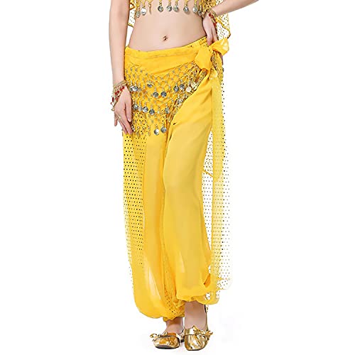 VRITRAZ Women's Chiffon Belly Dance Heart Design Chiffon Top, Harem Pants, and Hip Scarf Ringy Fancy Pants (Yellow) | for Belly Dancing Costume, Dancewear, Performance Outfit - Image 3