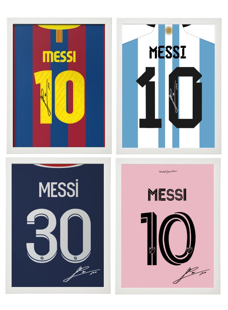 Boomah Accessories Set of 4, Lionel Messi Autographed Jerseys Collection Poster with Frame 30x40cm - Image 1