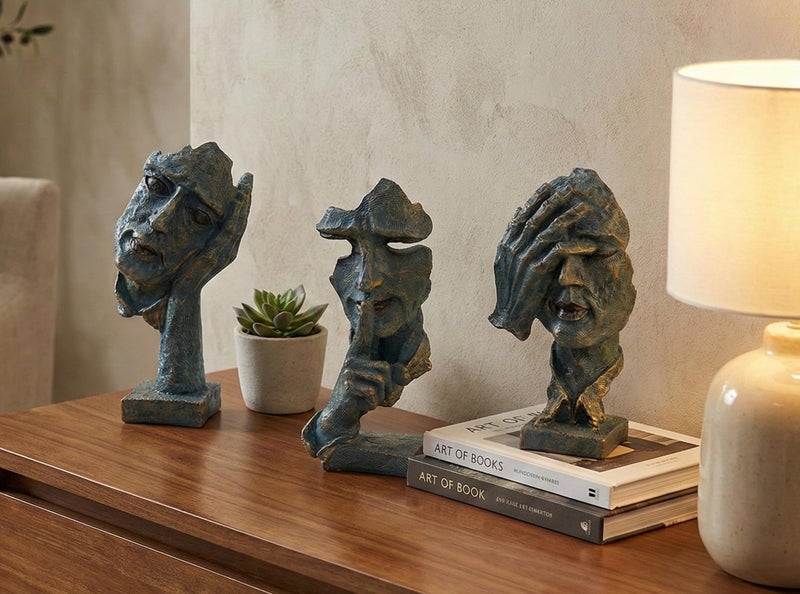 ESPLANADE Resin Human Faces - Zen Sculpture Showpiece | Face Expressions Statement Pieces | See No Evil, Hear No Evil, Speak No Evil | Home Decor | (4" Inches) - Image 2