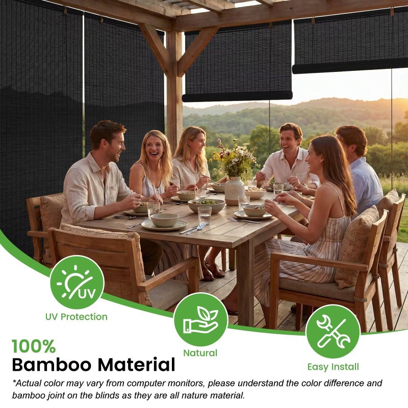 BAYUE Bamboo Blinds, Easy to Install Bamboo Shades for Indoor Windows, Custom Sizes Roller Shades for Indoor Windows, Roll Up Blinds Indoor Outdoor Patio - Image 4