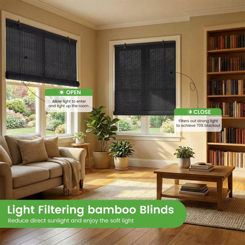 BAYUE Bamboo Blinds, Easy to Install Bamboo Shades for Indoor Windows, Custom Sizes Roller Shades for Indoor Windows, Roll Up Blinds Indoor Outdoor Patio - Image 3