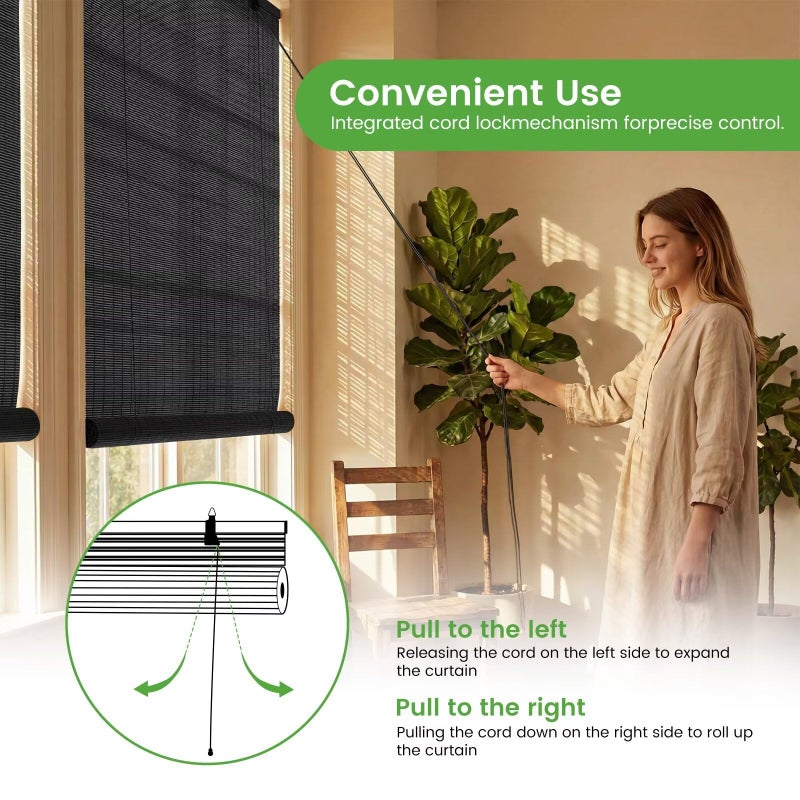 BAYUE Bamboo Blinds, Easy to Install Bamboo Shades for Indoor Windows, Custom Sizes Roller Shades for Indoor Windows, Roll Up Blinds Indoor Outdoor Patio - Image 5