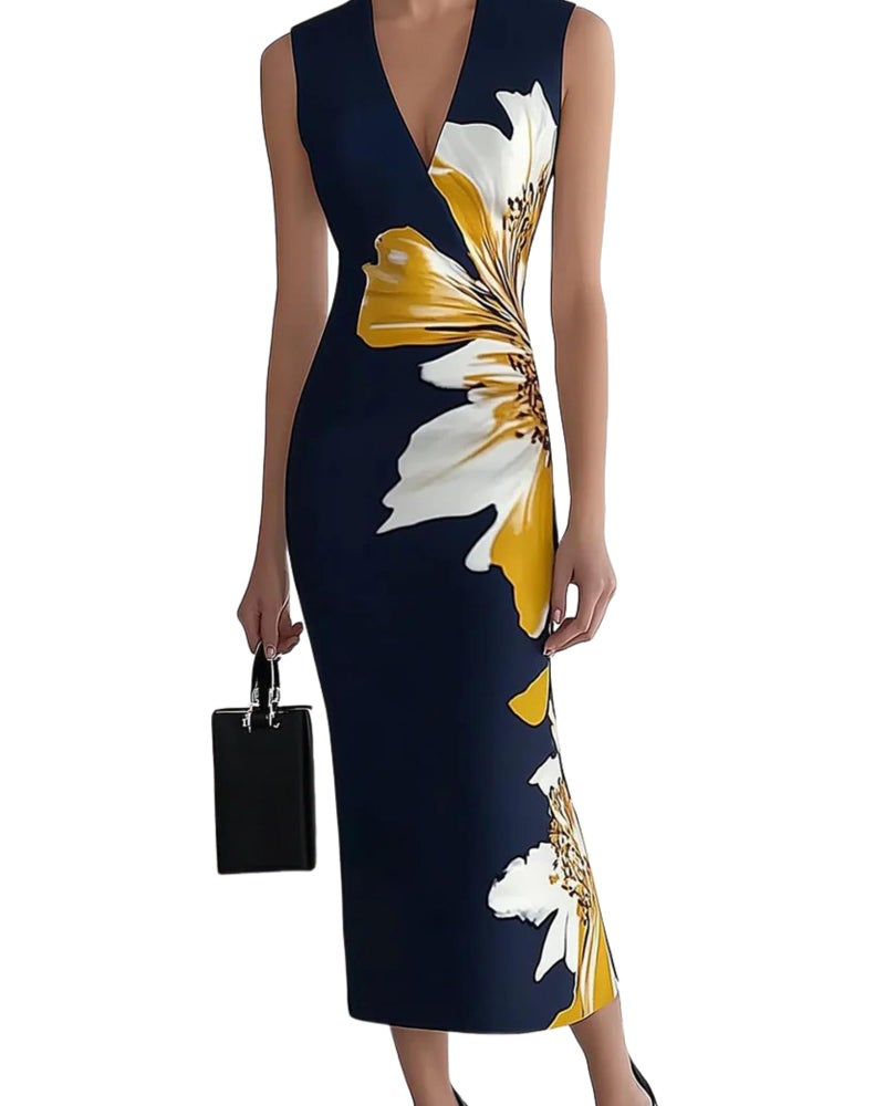 HVT Women's Dress Wedding Guest Party Dresses Floral Print Halter Neck Maxi Dress Sleeveless Bodycon Long Dresses - Image 1
