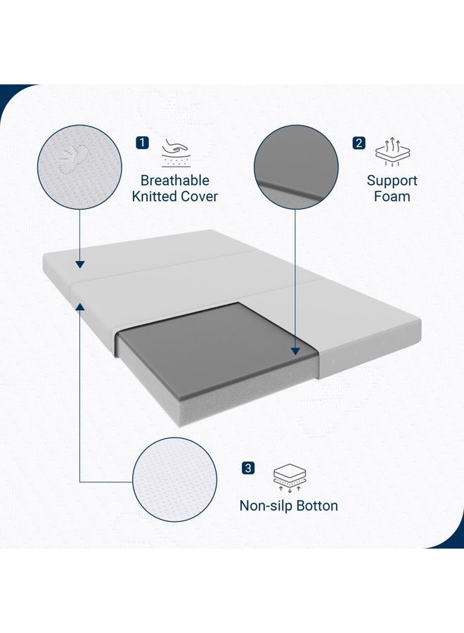 Avenco Tri-fold Mattress - 4 Inch Single Size Portable Floor Mattress with Breathable & Washable Cover | Foldable Memory Foam Topper for Guest Room,RV,Travel,Camping,White - Image 2