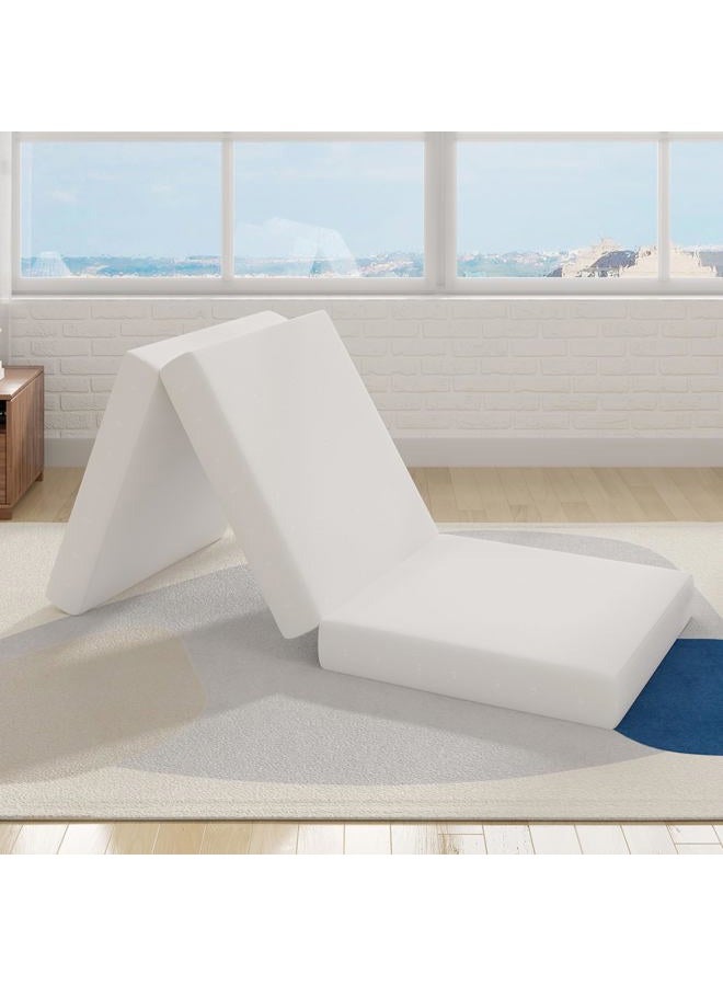 Avenco Tri-fold Mattress - 4 Inch Single Size Portable Floor Mattress with Breathable & Washable Cover | Foldable Memory Foam Topper for Guest Room,RV,Travel,Camping,White - Image 1