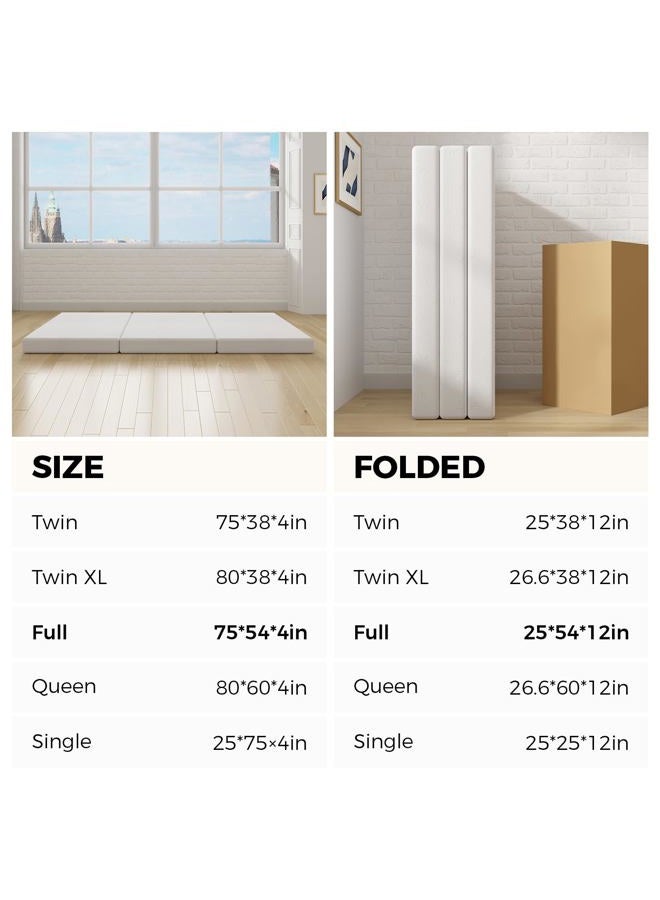 Avenco Tri-fold Mattress - 4 Inch Single Size Portable Floor Mattress with Breathable & Washable Cover | Foldable Memory Foam Topper for Guest Room,RV,Travel,Camping,White - Image 4