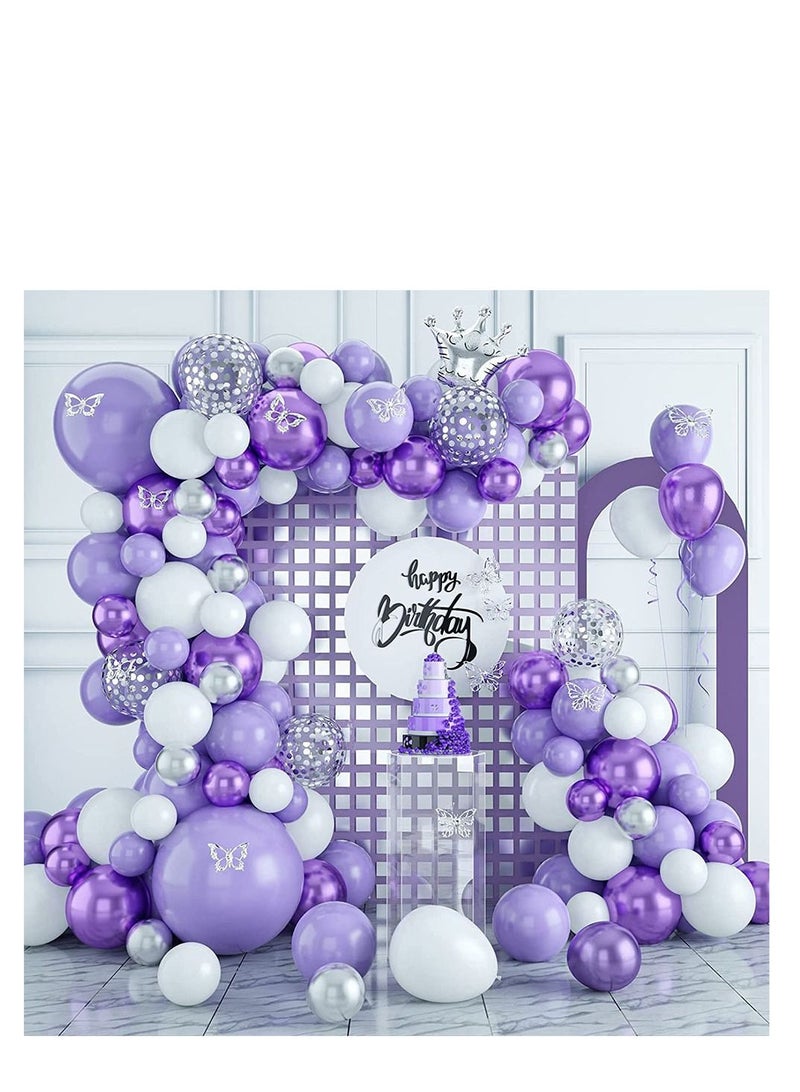 بايبي الأرجواني بالون اكليلا من الزهور مجموعة 108 قطعة فراشة طفل دش زخرفة فتاة فراشة ملصقا بالون قوس أبيض معدني اللون الأرجواني قصاصات ورق عيد ميلاد حفلة زفاف - Image 1