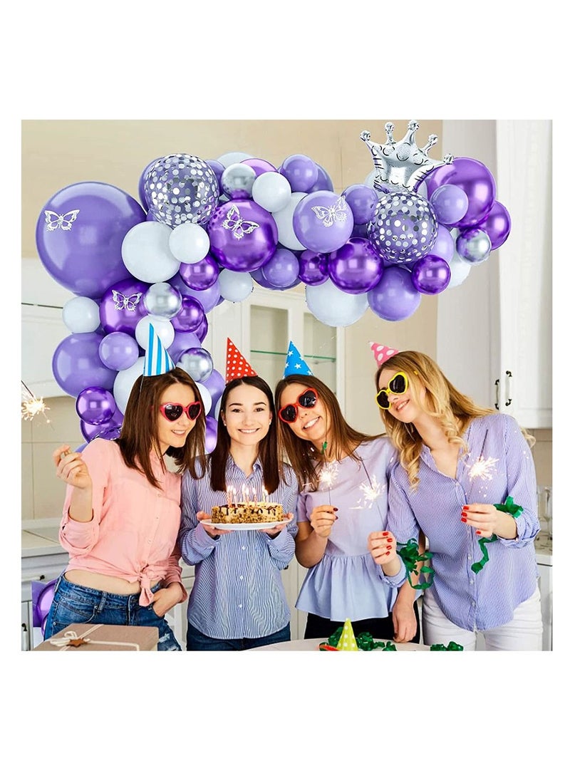 بايبي الأرجواني بالون اكليلا من الزهور مجموعة 108 قطعة فراشة طفل دش زخرفة فتاة فراشة ملصقا بالون قوس أبيض معدني اللون الأرجواني قصاصات ورق عيد ميلاد حفلة زفاف - Image 4