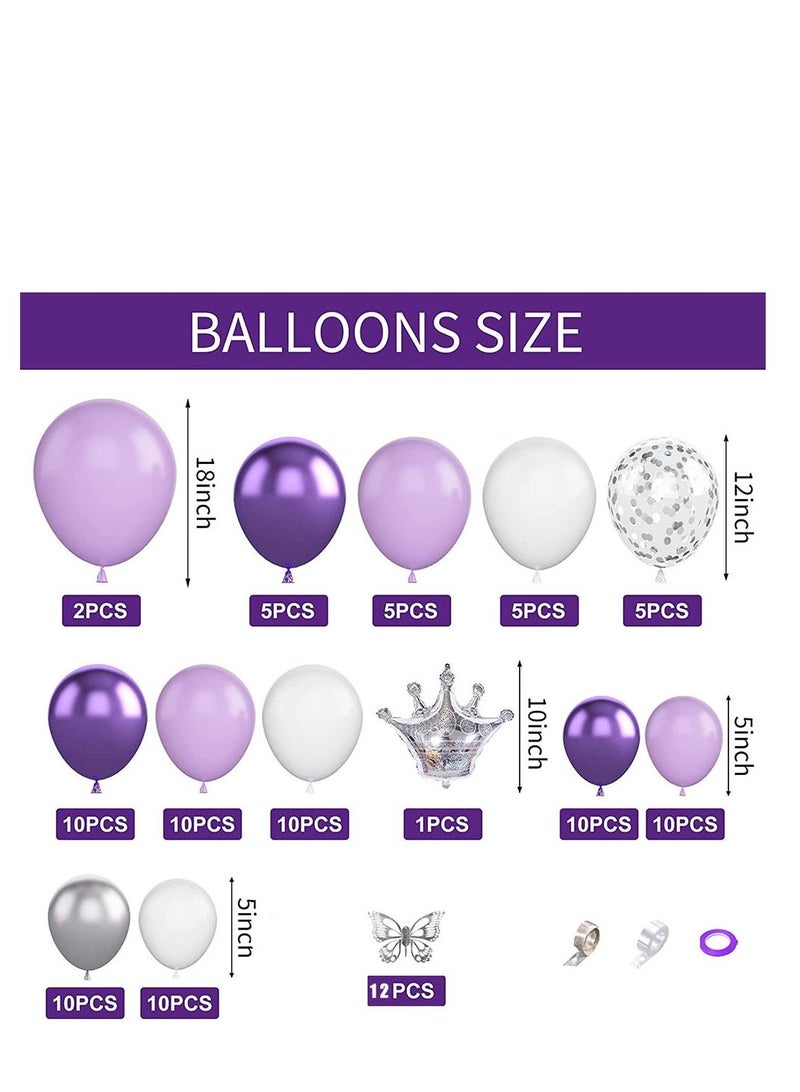 بايبي الأرجواني بالون اكليلا من الزهور مجموعة 108 قطعة فراشة طفل دش زخرفة فتاة فراشة ملصقا بالون قوس أبيض معدني اللون الأرجواني قصاصات ورق عيد ميلاد حفلة زفاف - Image 2