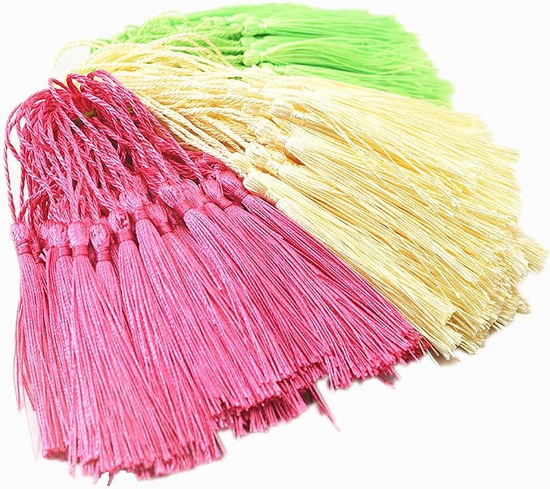 MSCFTFB 120 Pieces 5inch Silk Floss Tassels with Hang Loops Mini Tassels Mala Tassel Kits for Bookmarks Earring Dreamcatcher Jewerly Making Belt Clothing Curtain Decorations (Olive) - Image 3