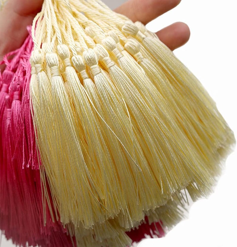 MSCFTFB 120 Pieces 5inch Silk Floss Tassels with Hang Loops Mini Tassels Mala Tassel Kits for Bookmarks Earring Dreamcatcher Jewerly Making Belt Clothing Curtain Decorations (Olive) - Image 2