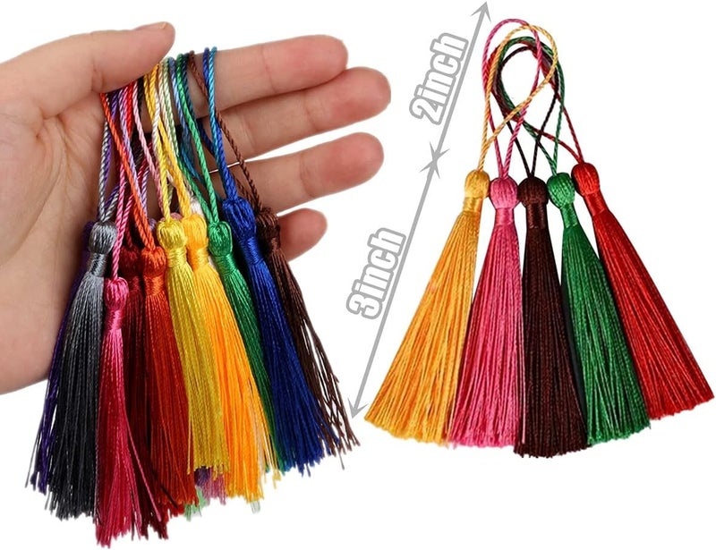 MSCFTFB 120 Pieces 5inch Silk Floss Tassels with Hang Loops Mini Tassels Mala Tassel Kits for Bookmarks Earring Dreamcatcher Jewerly Making Belt Clothing Curtain Decorations (Olive) - Image 4