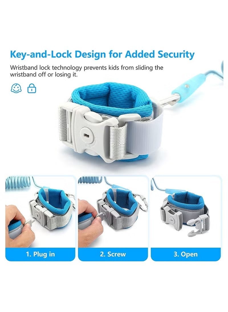 Toddler Safety Harness Walking Leash, Anti Lost Wrist Link, Child Leash Secure Harness with Key Lock, Safety Wrist Leash for Kids Baby Boys and Girls 5 feet (blue) - Image 2
