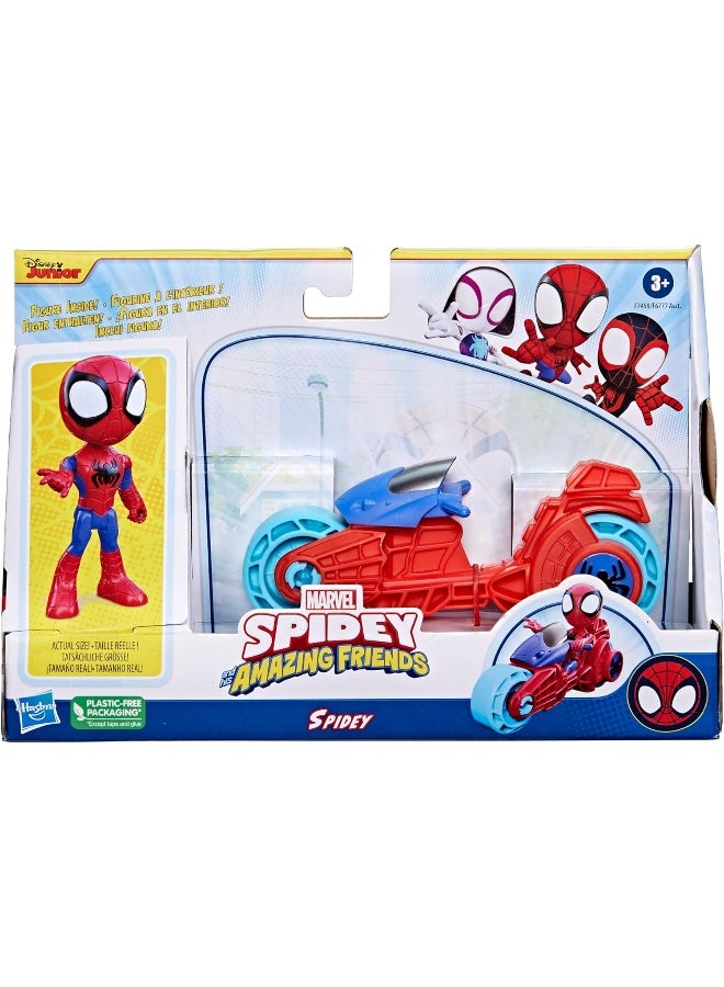 Spidey and His Amazing Friends Marvel Action Figure with Toy Motorcycle, Preschool Toys for 3 Year Old Boys Girls Up - Image 1