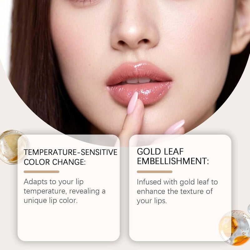 Color Changing Lipstick for Women, Ph Adjusting Gold Foil Clear Lip Gloss, Long-Lasting Hydration, Deep Nourishment for Mature Lips, Gift for Healthy-Looking Smile (1PC) - Image 3