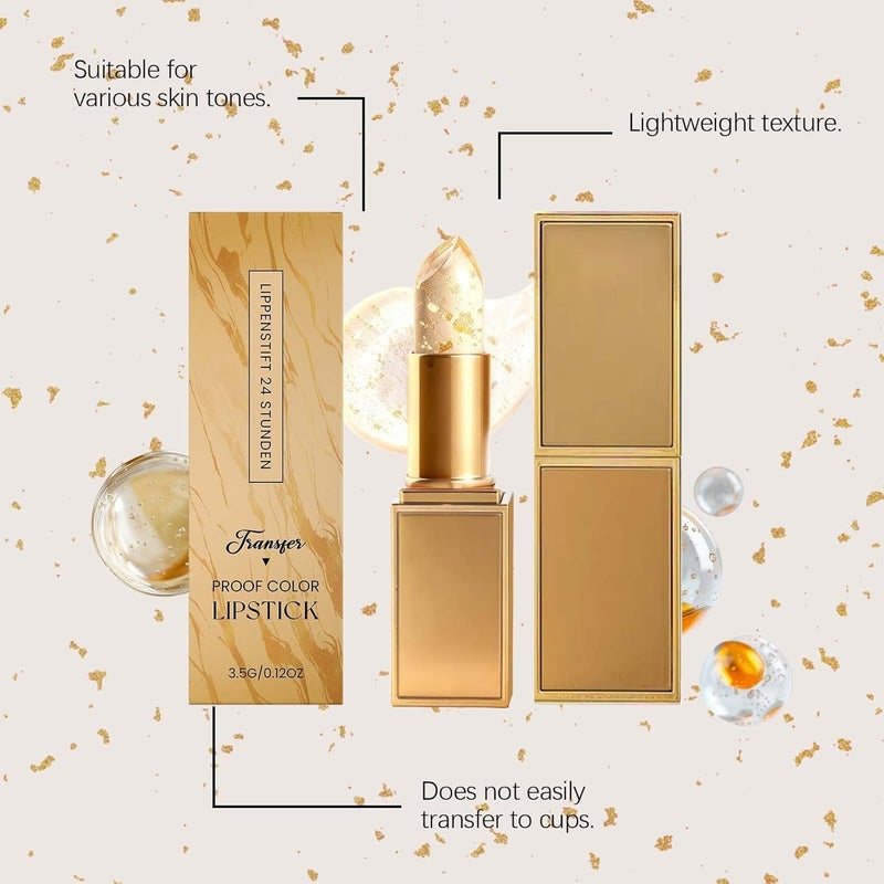 Color Changing Lipstick for Women, Ph Adjusting Gold Foil Clear Lip Gloss, Long-Lasting Hydration, Deep Nourishment for Mature Lips, Gift for Healthy-Looking Smile (1PC) - Image 4